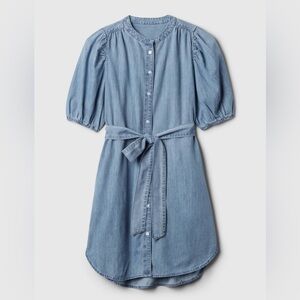 Gap‎ Puff-Sleeve 100% Cotton Denim Mini Button Up Dress Blue Jean Size Large NWT